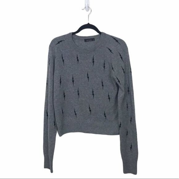 Kate Moss Equipment Gray Ryder 100% Cashmere Lightning Bolt Sweater NWT Large - Picture 3 of 11